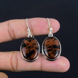 Handmade Mahogany Obsidian Dangle Earrings: 925 Sterling Silver