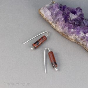 Minimalist Sterling Silver Mahogany Obsidian Threader Earrings