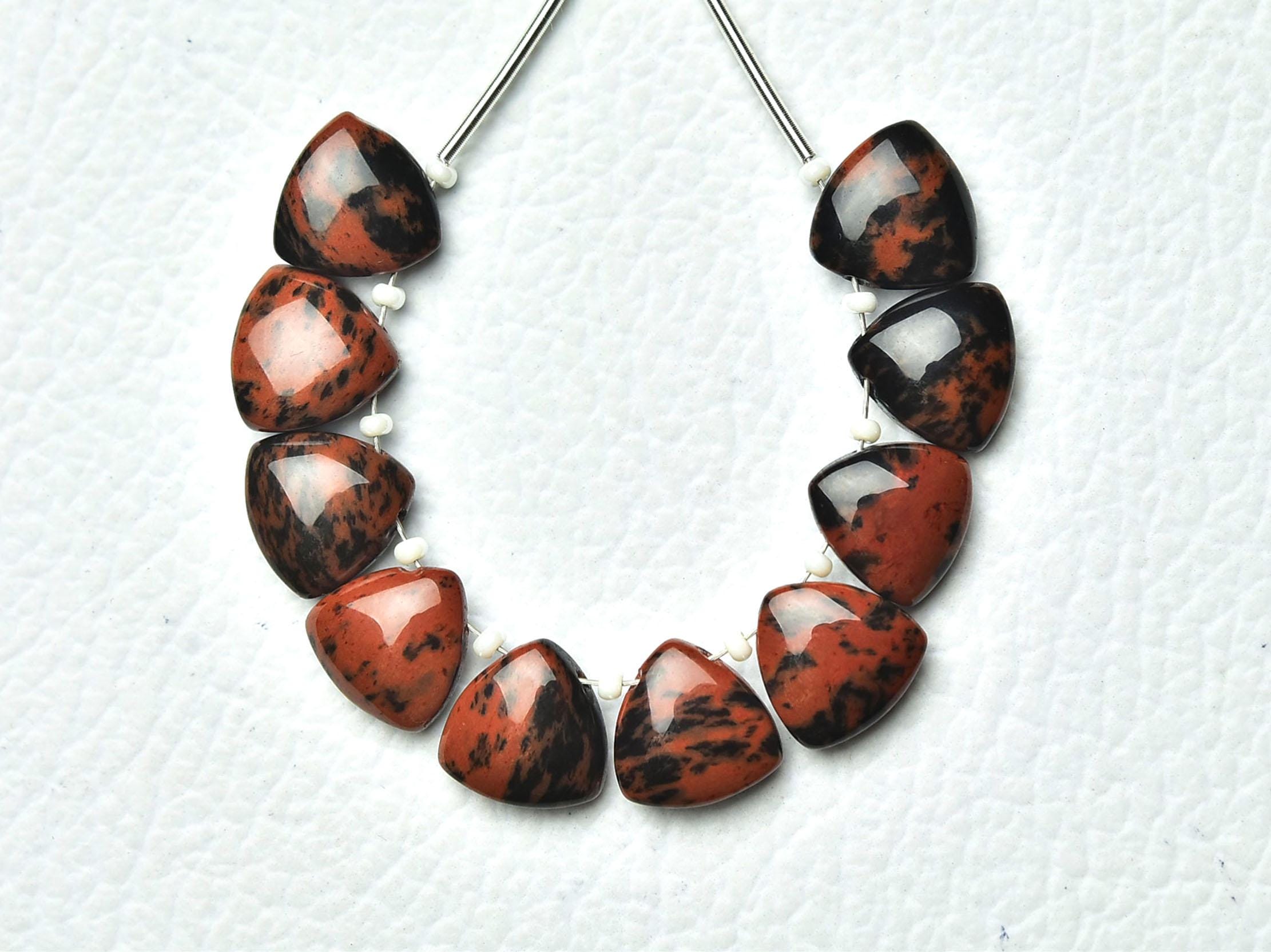 Natural Mahogany Obsidian Smooth Beads 10mm Trillion Drilled Cabochon Mahogany Obsidian Beads Gemstone Beads Earring Making Beads No5422