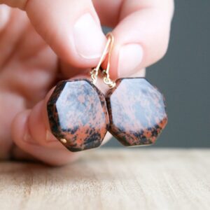 Mahogany Obsidian Earrings . Red and Black Geometric Earrings 14k Gold Filled Mahogany Obsidian Earrings . Red and Black Geometric Earrings 14k Gold Filled