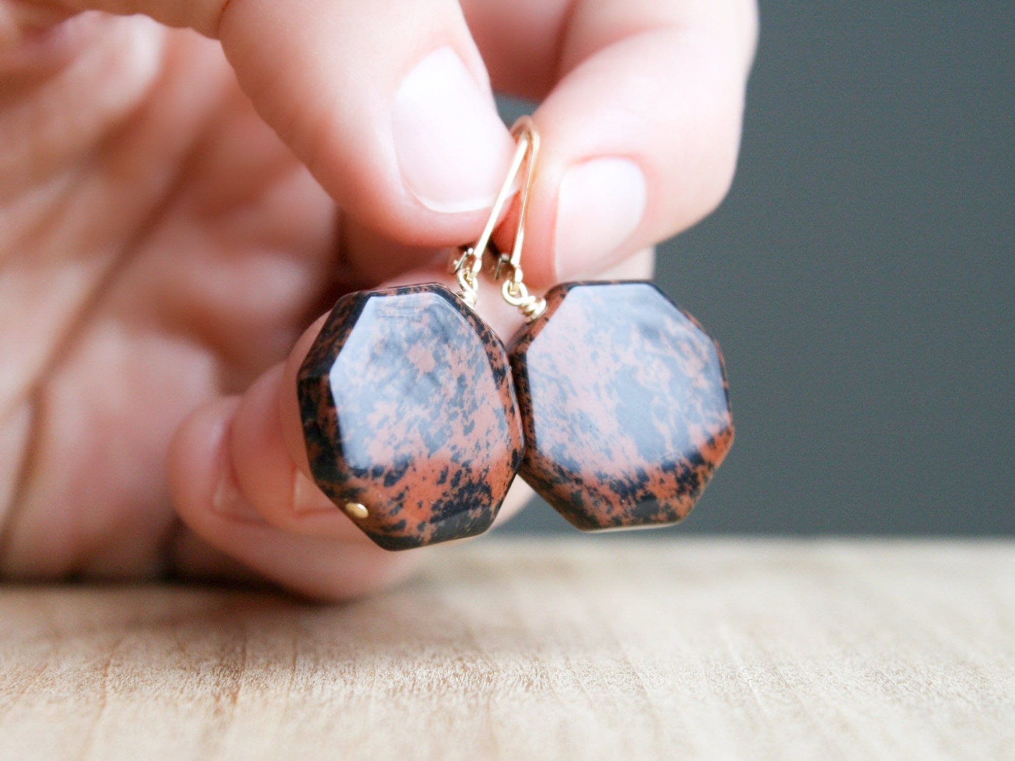 Mahogany Obsidian Earrings . Red And Black Geometric Earrings 14k Gold Filled Mahogany Obsidian Earrings . Red And Black Geometric Earrings 14k Gold Filled