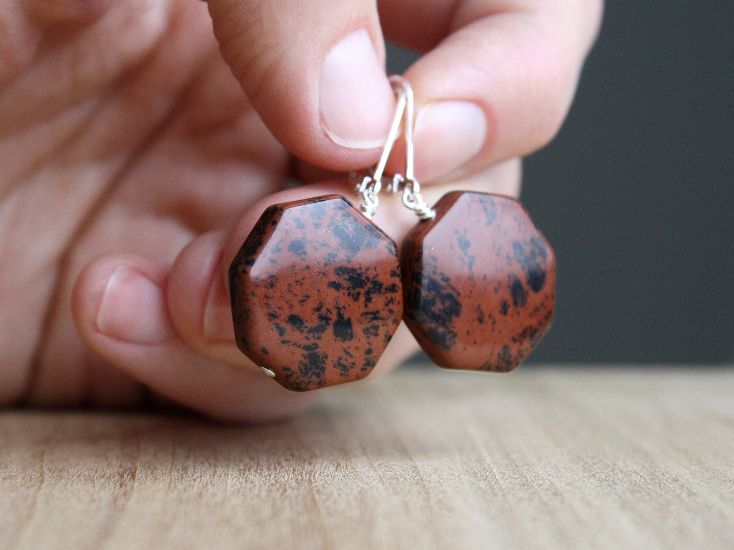 Mahogany Obsidian Earrings: Sterling Silver Leverback Gemstone Dangles Mahogany Obsidian Earrings: Sterling Silver Leverback Gemstone Dangles