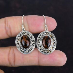 Mahogany Obsidian Earrings: Vintage 925 Sterling Silver Dangle Jewelry