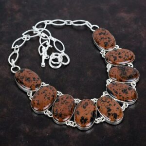 Mahogany Obsidian Necklace, 925 Sterling Silver Adjustable Chain