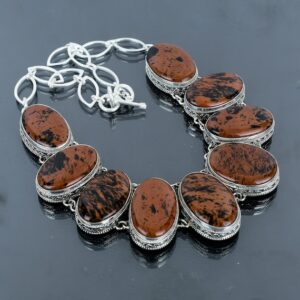 Mahogany Obsidian 925 Sterling Silver Necklace - Vintage Gemstone Jewelry