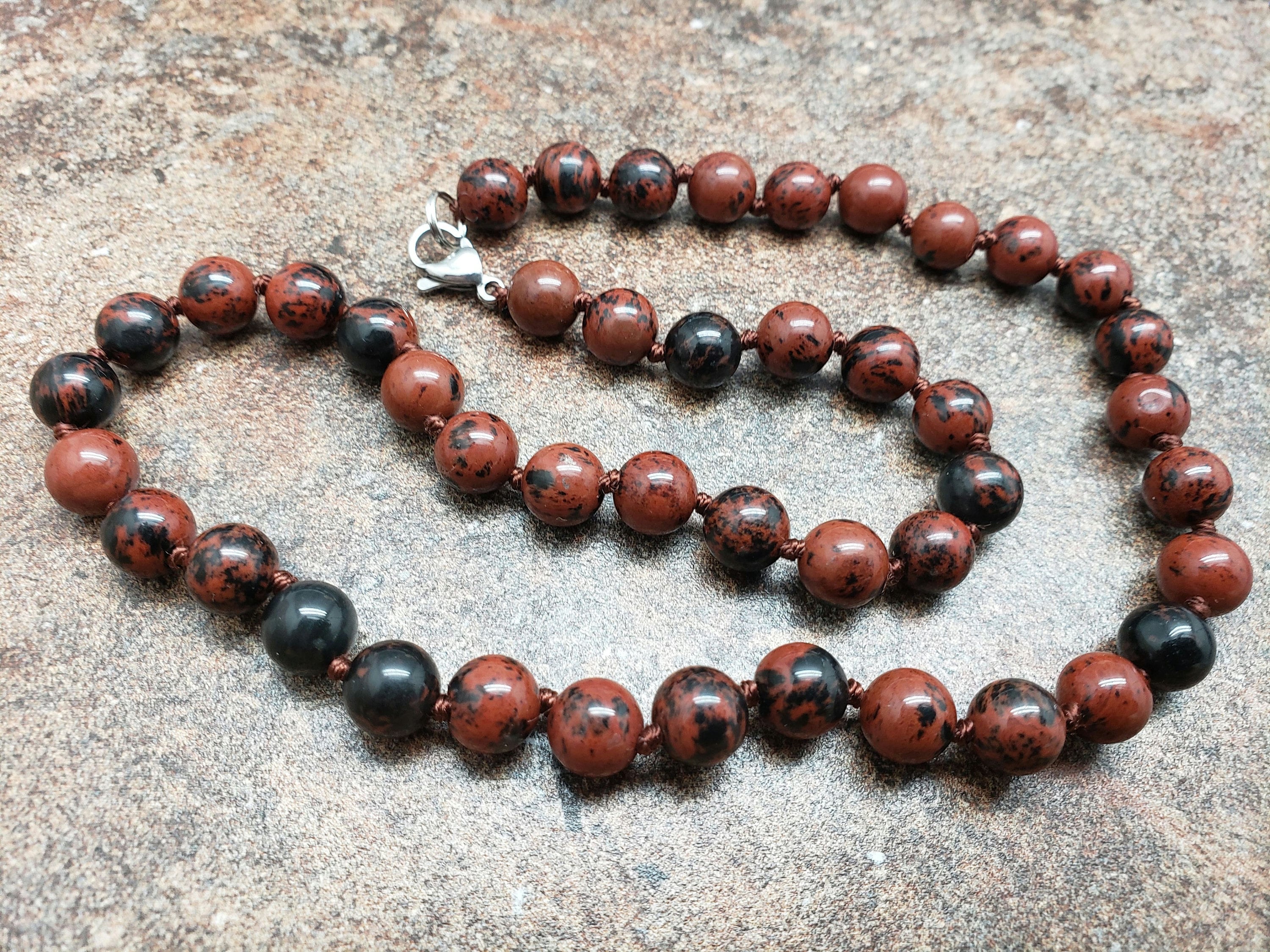 Mahogany Obsidian Hand Knotted Necklace With Lobster Claw Clasp Mahogany Obsidian Hand Knotted Necklace With Lobster Claw Clasp