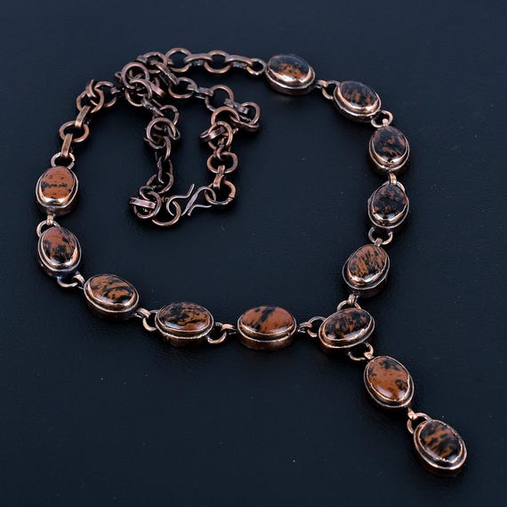 Handmade Mahogany Obsidian Copper Necklace - Electroformed Gemstone Jewelry