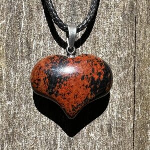 Mahogany Obsidian Puffy Heart Healing Stone Necklace with Positive Healing Energy!