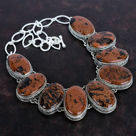 Mahogany Obsidian Necklace: Vintage 925 Sterling Silver Gemstone Jewelry