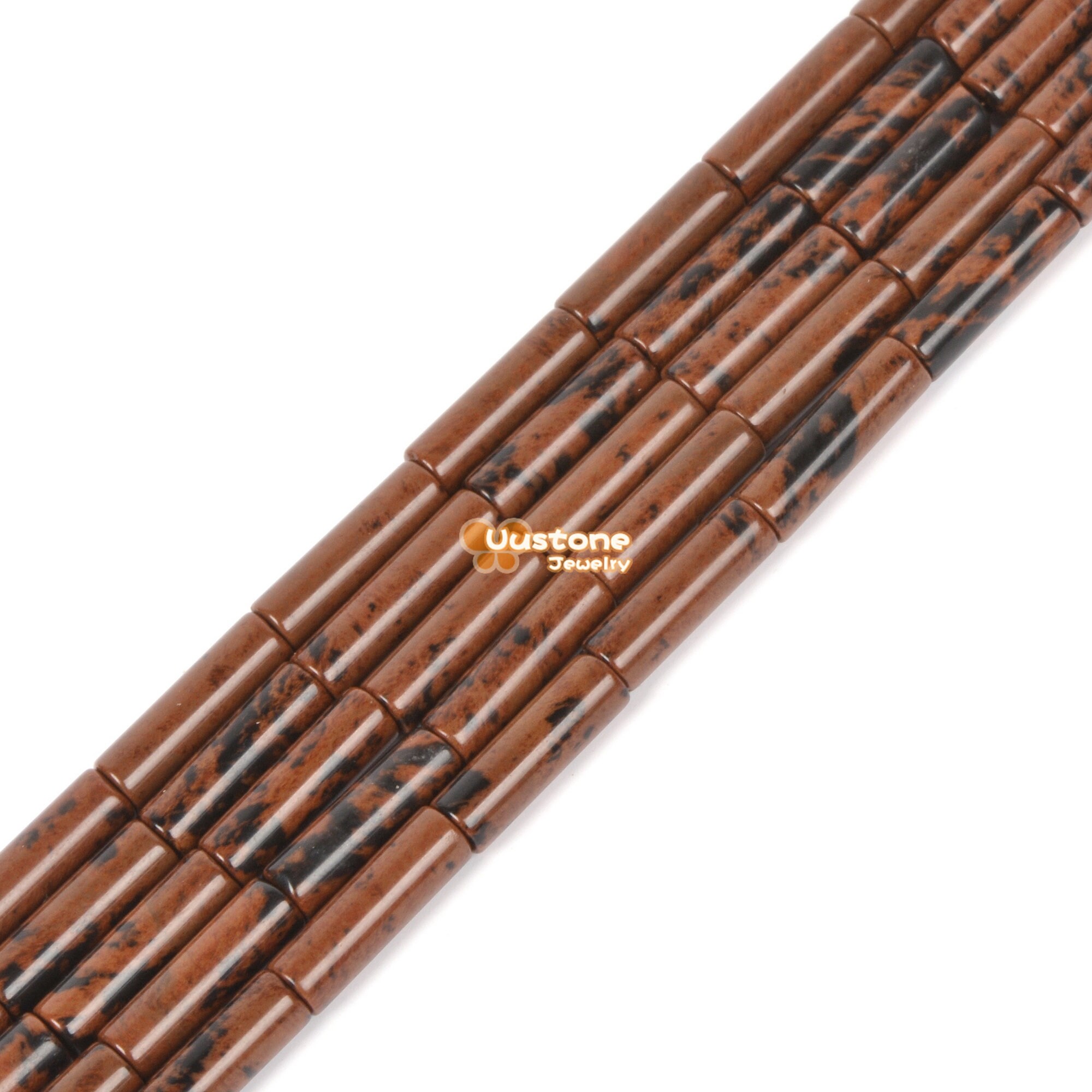 13mm Mahogany Obsidian Cylinder Tube Loose Gemstone Beads 15"