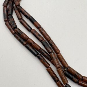 4x13mm Mahogany Obsidian Gemstone Beads. 15” strand of reddish-brown and black tube beads, 30 per strand. 4x13mm Mahogany Obsidian Gemstone Beads. 15” strand of reddish-brown and black tube beads, 30 per strand.