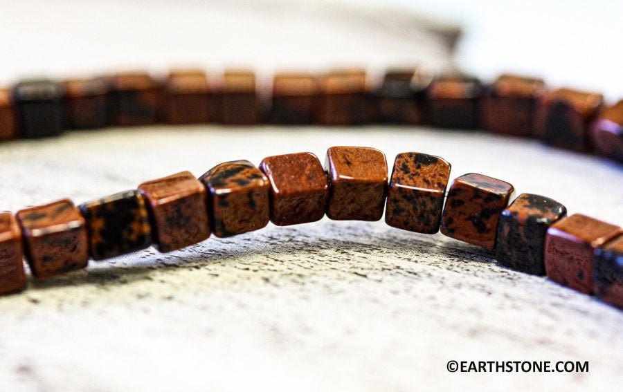 S/ Mahogany Obsidian 4x4mm Cube Beads 15" Strand Natural Gemstone Beads For Jewelry Making