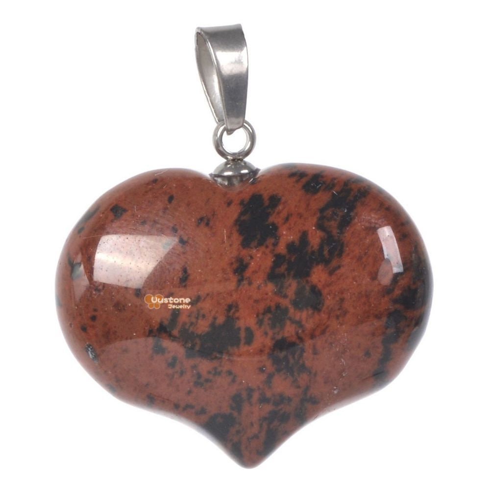 25mm Mahogany Obsidian Gemstone Healing Puff Love Heart Pendant Focal Bead