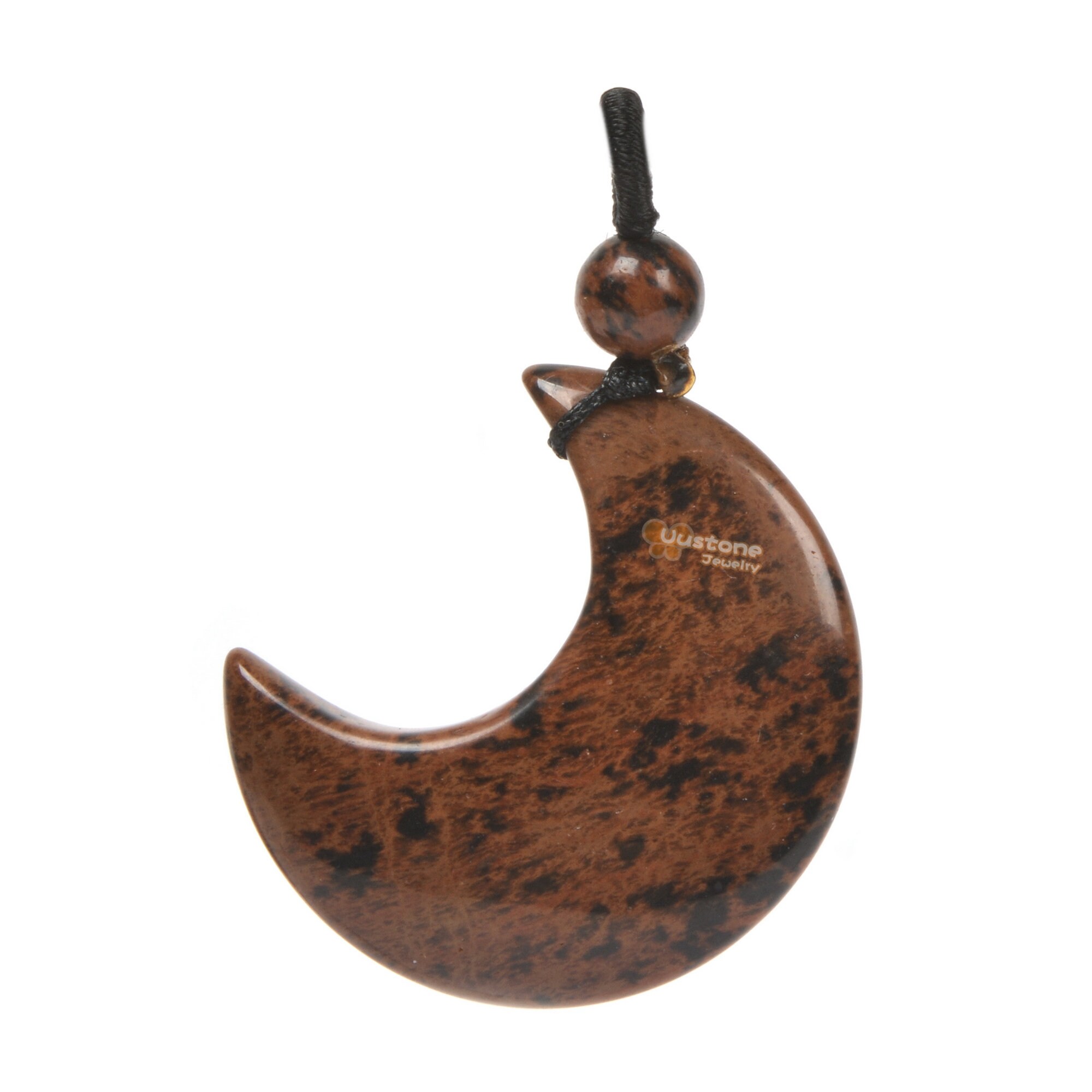 32mm Mahogany Obsidian Carved Crescent Moon Pendant