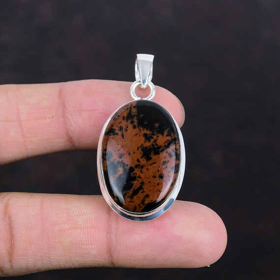 Mahogany Obsidian 925 Sterling Silver Pendant - Handmade Oval Gemstone
