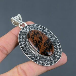 Mahogany Obsidian 925 Sterling Silver Pendant: Handmade Ethnic Jewelry