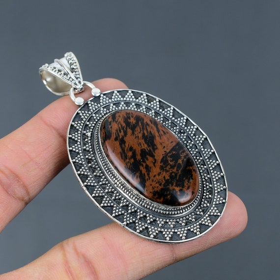 Mahogany Obsidian 925 Sterling Silver Pendant: Handmade Ethnic Jewelry
