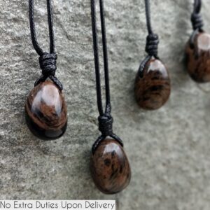 Mahogany Obsidian Pendant With Adjustable Black Cord Necklace, Protection & Strength Necklace For Men / Women, Healing Crystal Gifts