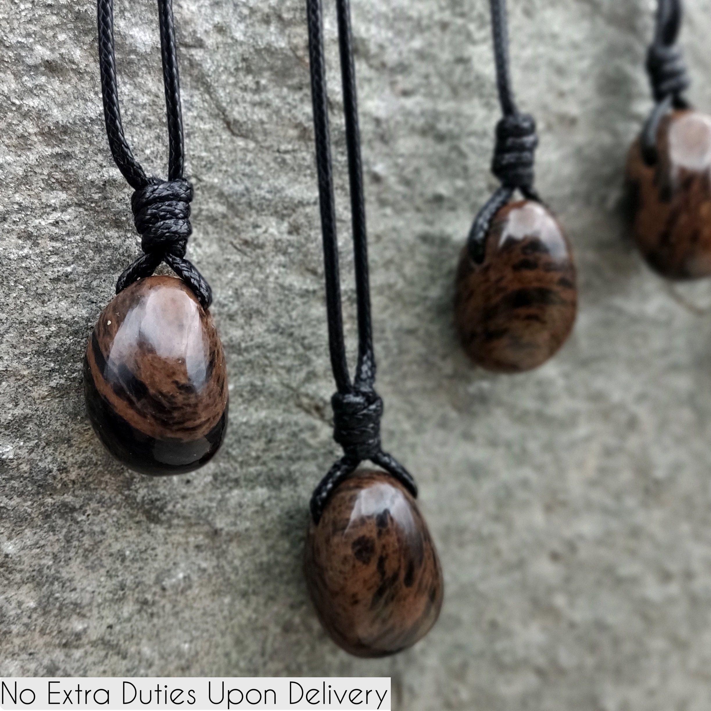Mahogany Obsidian Pendant With Adjustable Black Cord Necklace, Protection & Strength Necklace For Men / Women, Healing Crystal Gifts