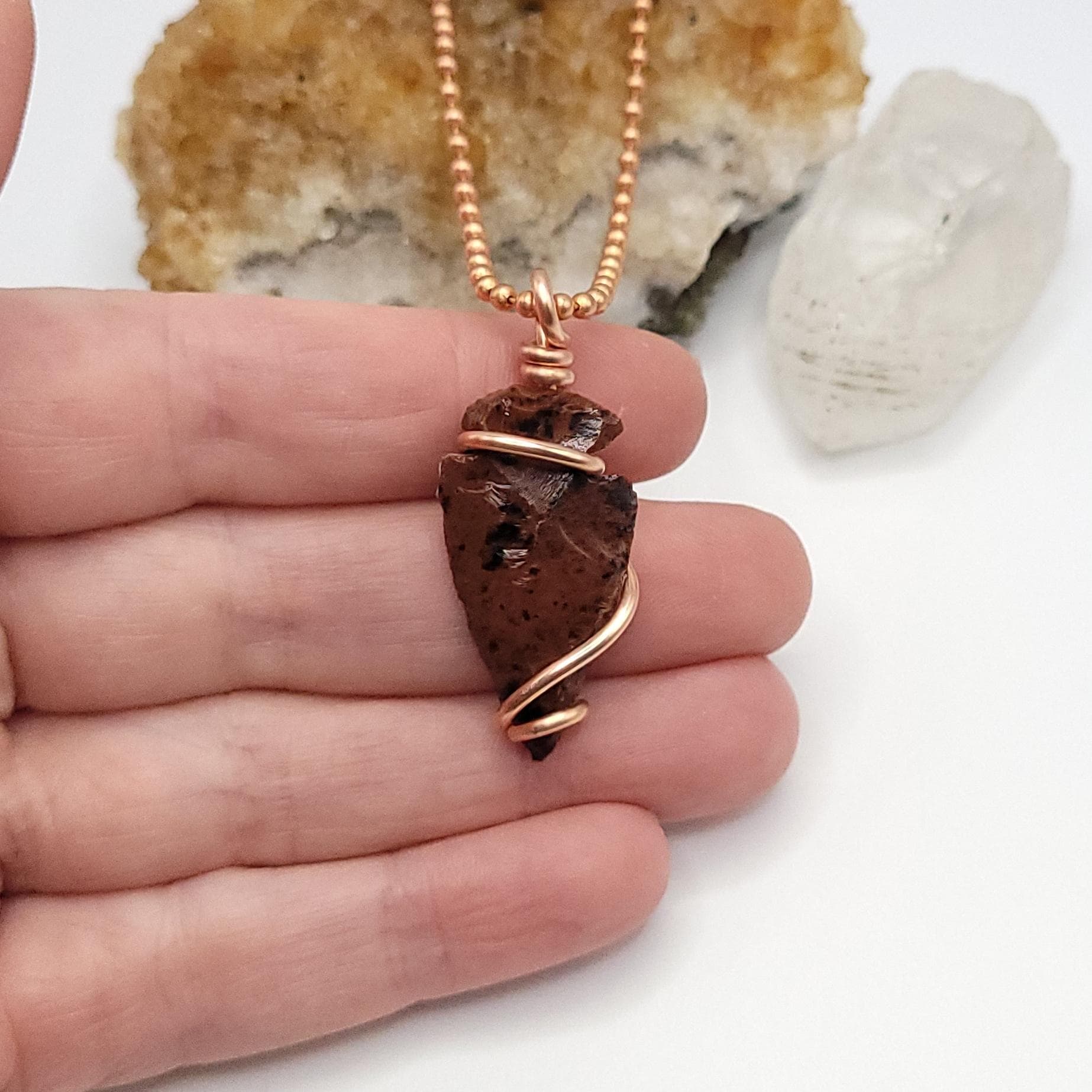 Mahogany Obsidian Arrowhead Necklace | Grounding And Protection Crystal | Copper Wire Wrapped Pendant | Unique Healing Gift