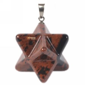 Carved Natural Mahogany Obsidian Gemstone Merkaba Star Crystal Energy Healing Sacred Focal Pendant