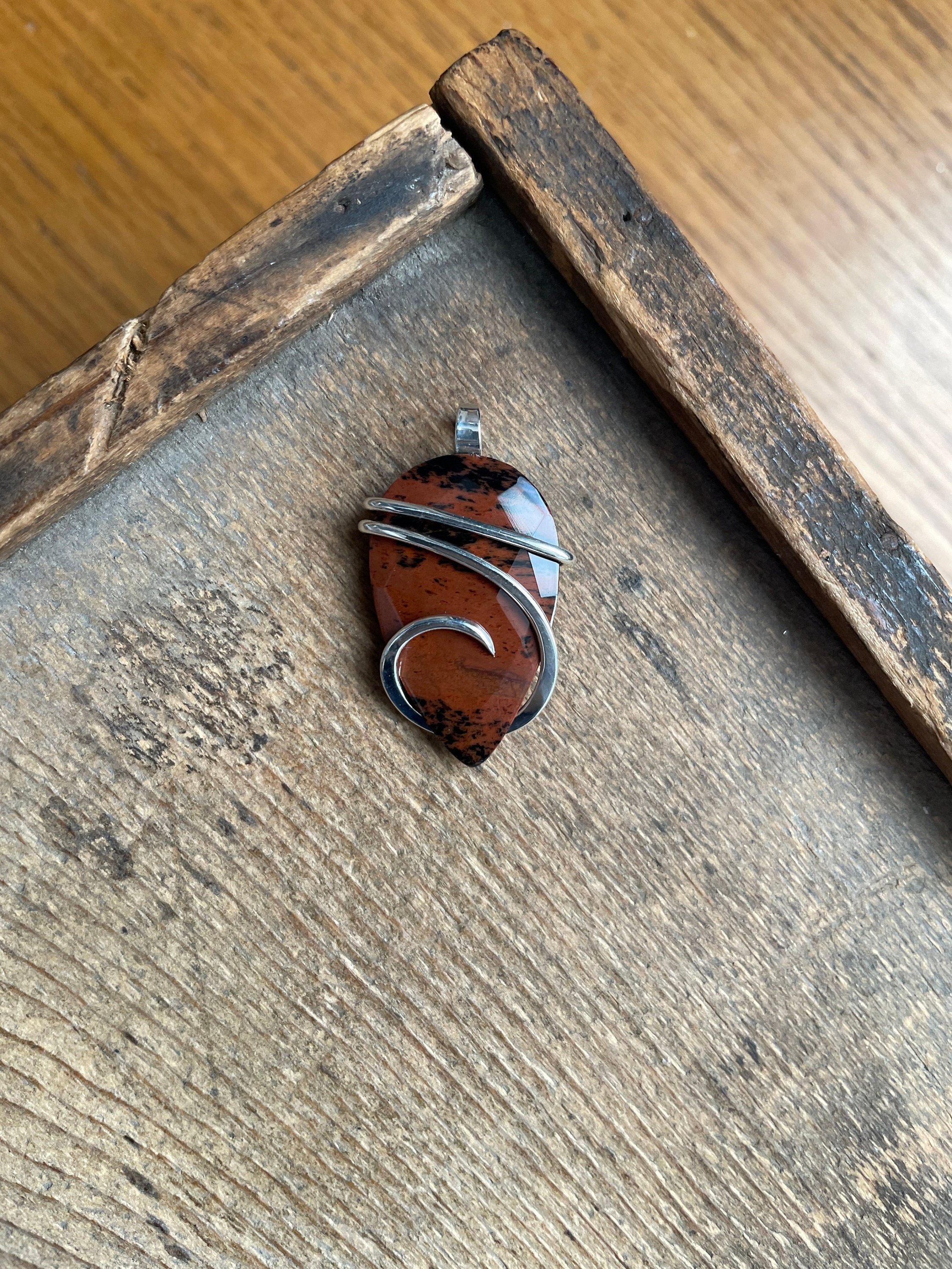 Faceted Mahogany Obsidian In Sterling Silver Pendant