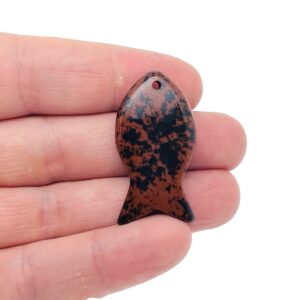 Mahogany Obsidian Fish Carving Gemstone Pendants - Pisces Zodiac Hole Crystal Fish - Reiki Healing Bulk Polished - Gift for Swimmer - NC1393
