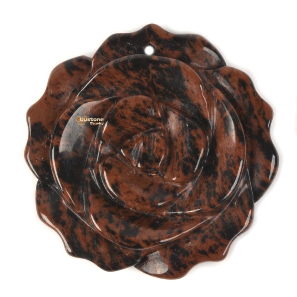 G2567.40 35mm Natural Mahogany Obsidian Carved Flower Pendant Bead Jewellery Making G2567.40 35mm Natural Mahogany Obsidian Carved Flower Pendant Bead Jewellery Making