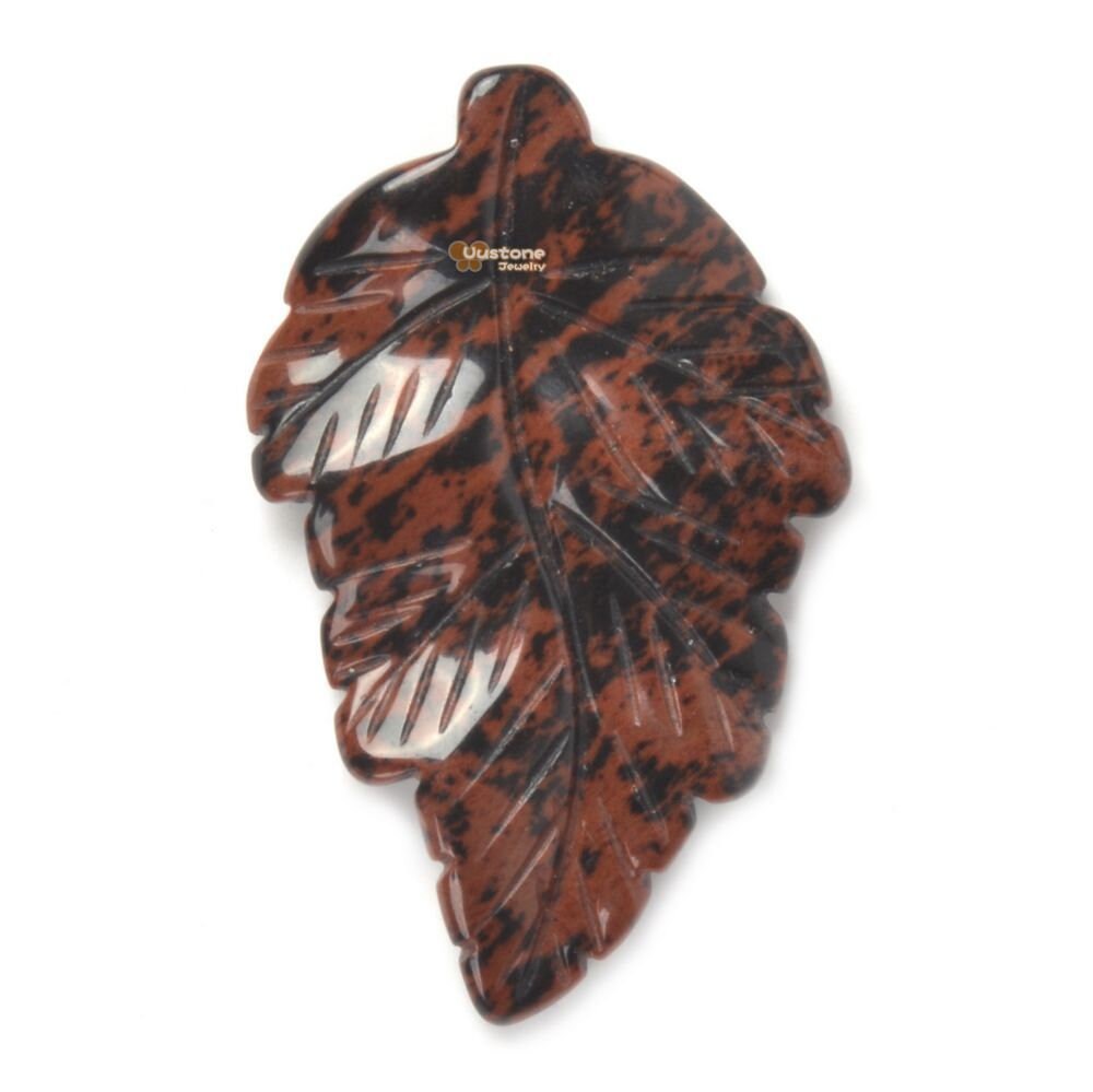 G2568.28 40mm Natural Mahogany Obsidian Carved Leaf Retro Pendant Bead Jewellery Making
