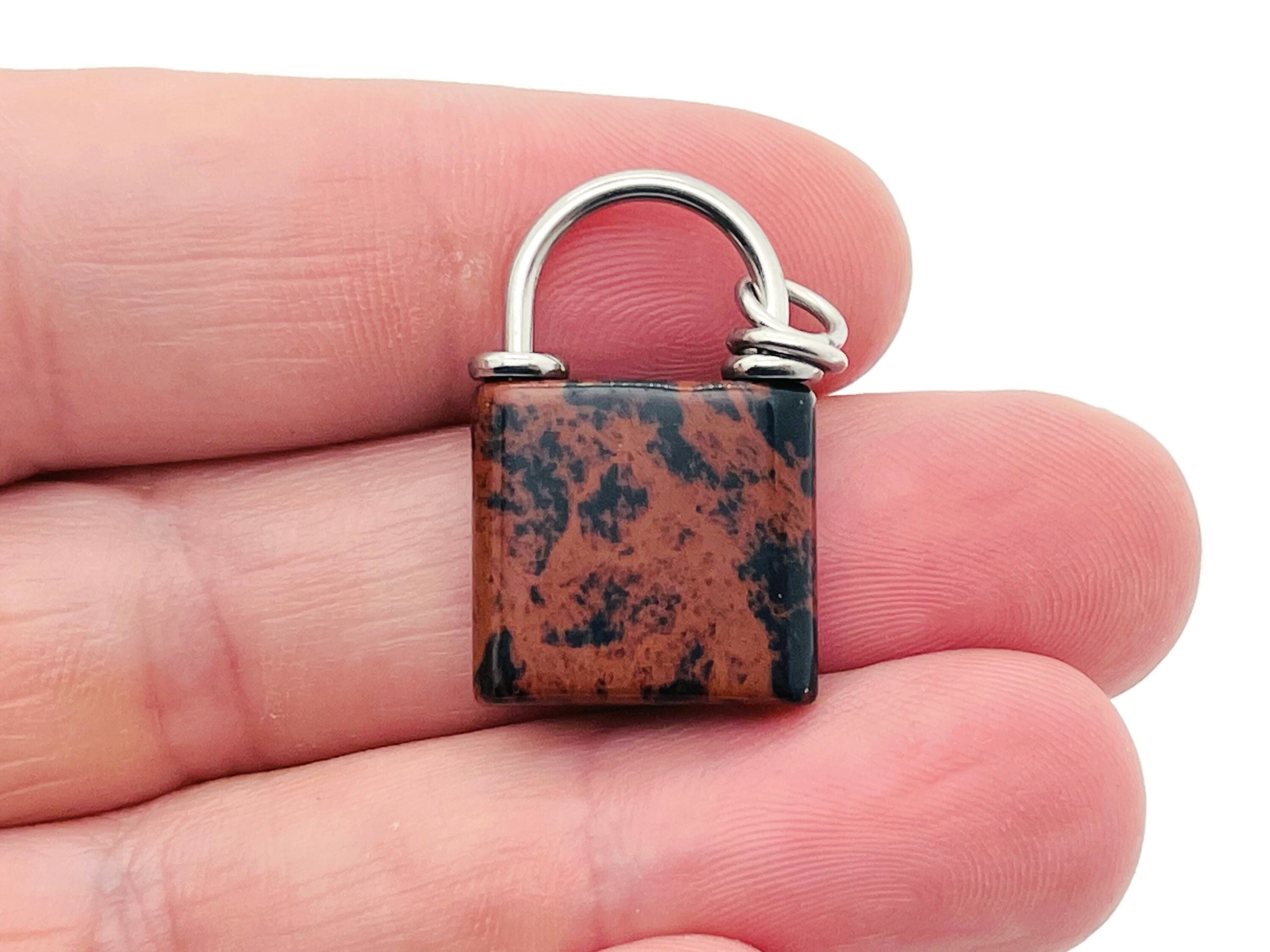 Mahogany Obsidian Gemstone Lock Pendant - Crystal Lock - Healing Stone - Crystal Carving - Lo1005 Mahogany Obsidian Gemstone Lock Pendant - Crystal Lock - Healing Stone - Crystal Carving - Lo1005