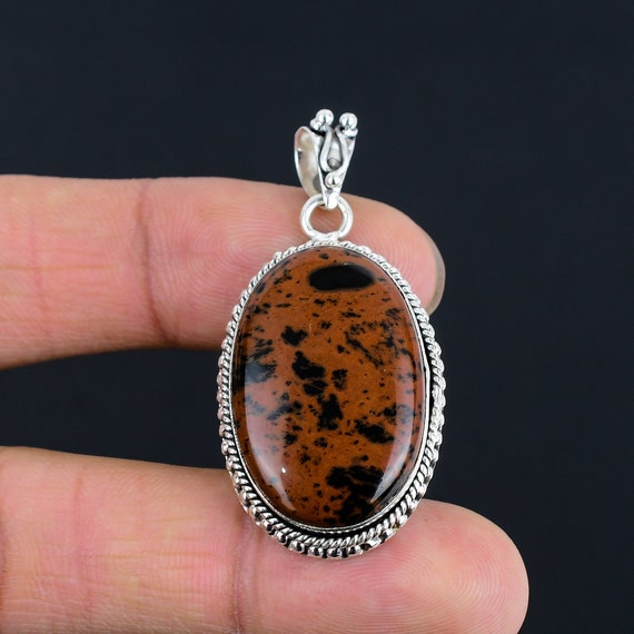Handmade Mahogany Obsidian Pendant: 925 Sterling Silver Gemstone Jewelry Handmade Mahogany Obsidian Pendant: 925 Sterling Silver Gemstone Jewelry