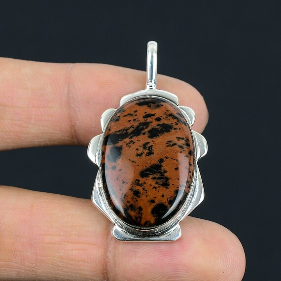 Mahogany Obsidian Pendant: Handmade 925 Sterling Silver Oval Gemstone Mahogany Obsidian Pendant: Handmade 925 Sterling Silver Oval Gemstone