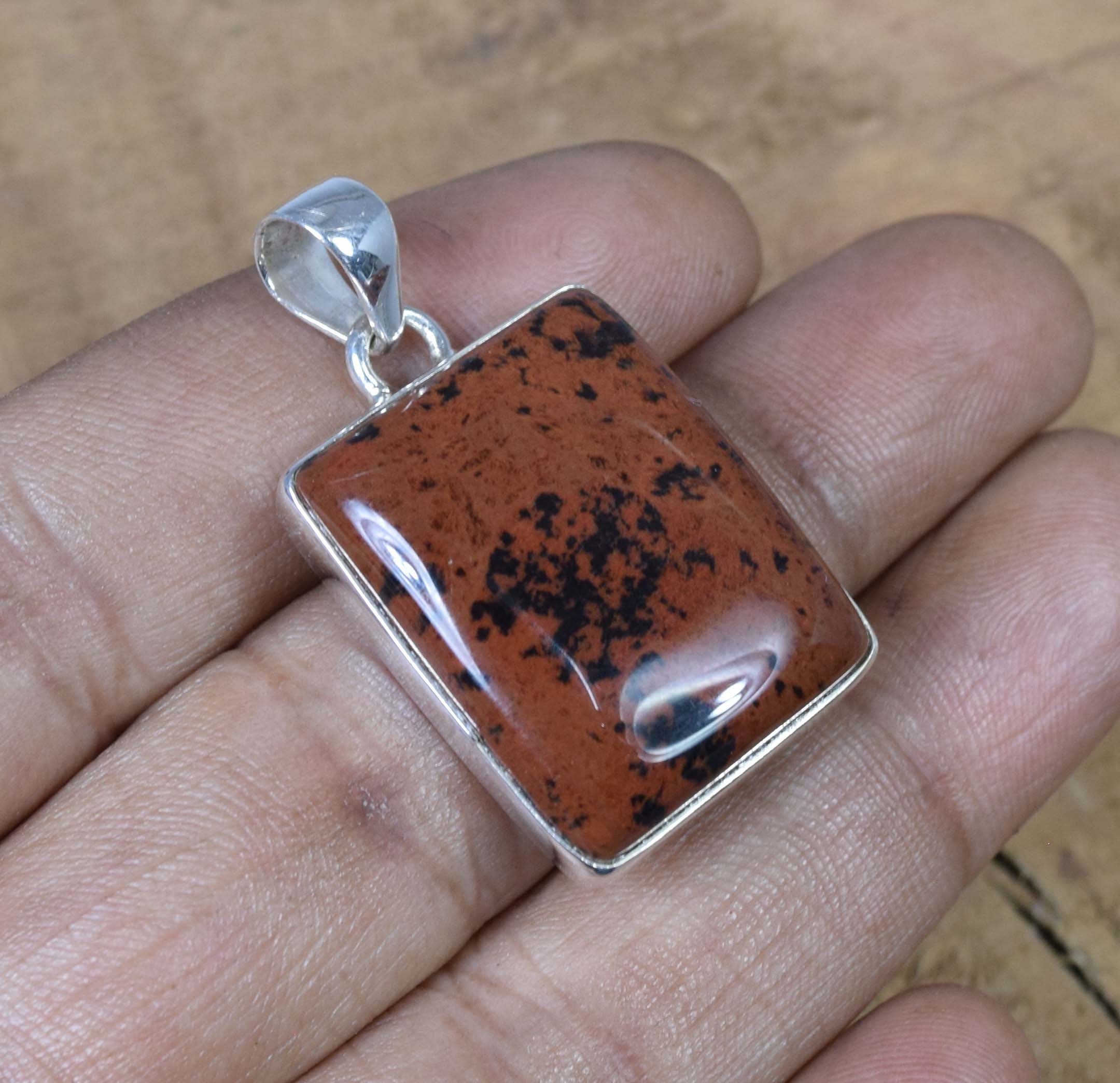 Handmade Mahogany Obsidian 925 Sterling Silver Pendant: Protective Stone
