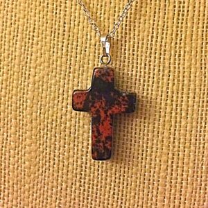Handmade Mahogany Obsidian Cross Pendant – Sterling Silver Necklace