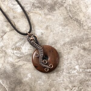 Handmade Donut shaped Mahogany Obsidian Pendant: Copper Wire Wrapped Jewelry - USA Made          0119