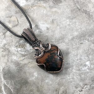 Handmade Heart shaped Mahogany Obsidian Pendant: Copper Wire Wrapped Jewelry - Handmade in the USA          0254