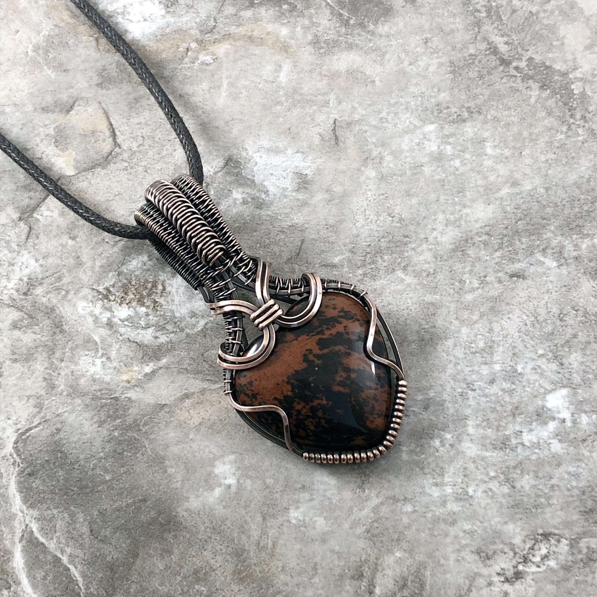 Handmade Heart Shaped Mahogany Obsidian Pendant: Copper Wire Wrapped Jewelry - Handmade In The Usa 0254 Handmade Heart Shaped Mahogany Obsidian Pendant: Copper Wire Wrapped Jewelry - Handmade In The Usa 0254