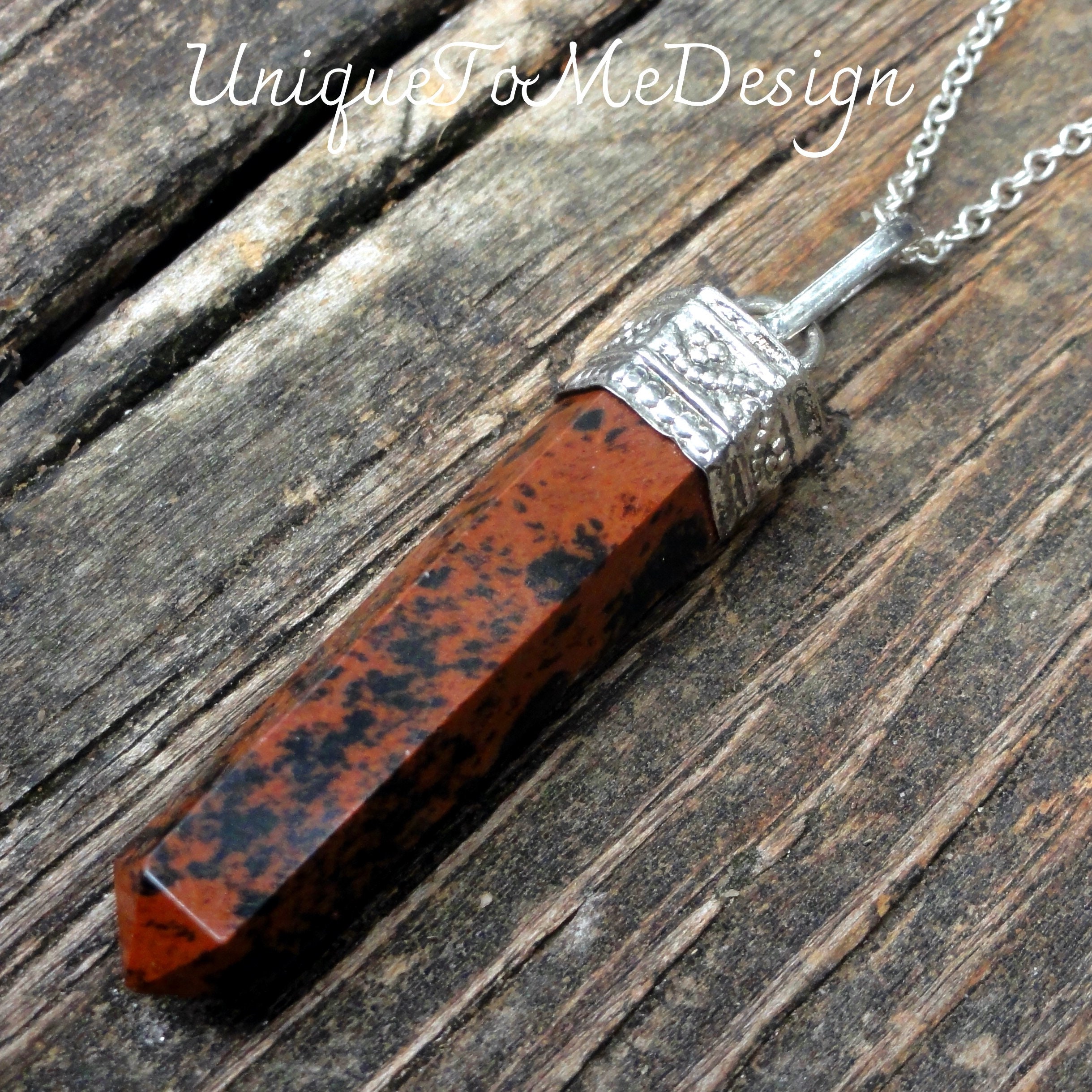 Handmade Mahogany Obsidian Point Necklace: Sterling Silver Pendant Handmade Mahogany Obsidian Point Necklace: Sterling Silver Pendant