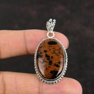 Handmade Mahogany Obsidian Sterling Silver Pendant, Engagement Gift