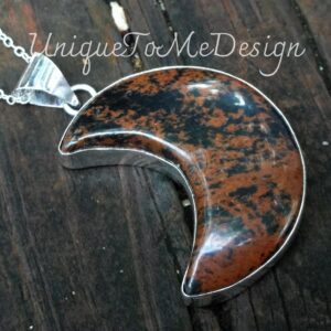 Handmade Sterling Silver Mahogany Obsidian Moon Pendant Necklace