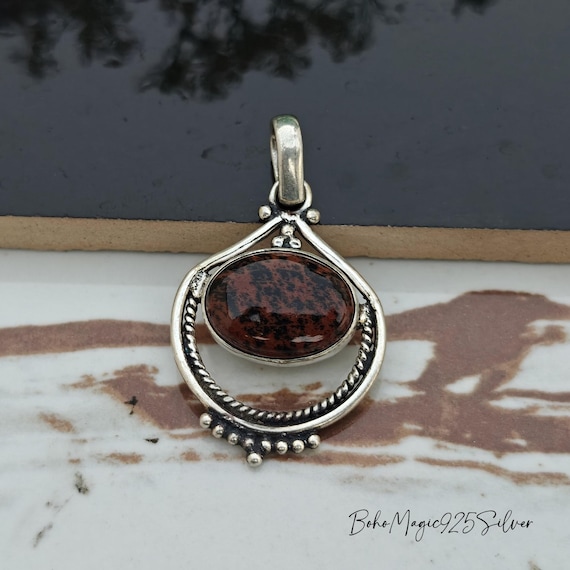 Mahogany Obsidian Pendant: Handmade Sterling Silver Gemstone Jewelry