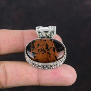 Handmade Mahogany Obsidian Pendant: Vintage 925 Sterling Silver Jewelry