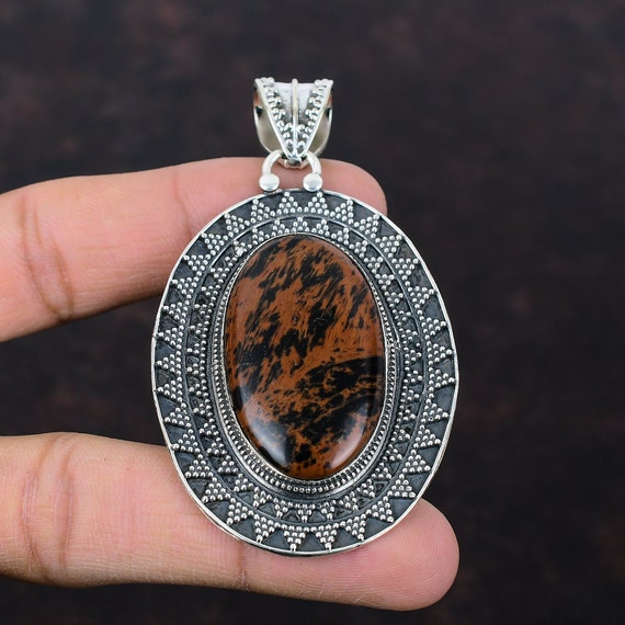Handmade Mahogany Obsidian Pendant: Vintage Sterling Silver Jewelry Handmade Mahogany Obsidian Pendant: Vintage Sterling Silver Jewelry
