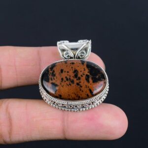 Handmade Mahogany Obsidian Pendant: Vintage Sterling Silver Jewelry