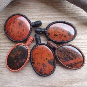 Mahogany Obsidian Macrame Necklace, Gemstone Pendants, Grounding Balanced Stones, Mens Jewelry, Handmade Necklace Gift For Husband, Dad, Him