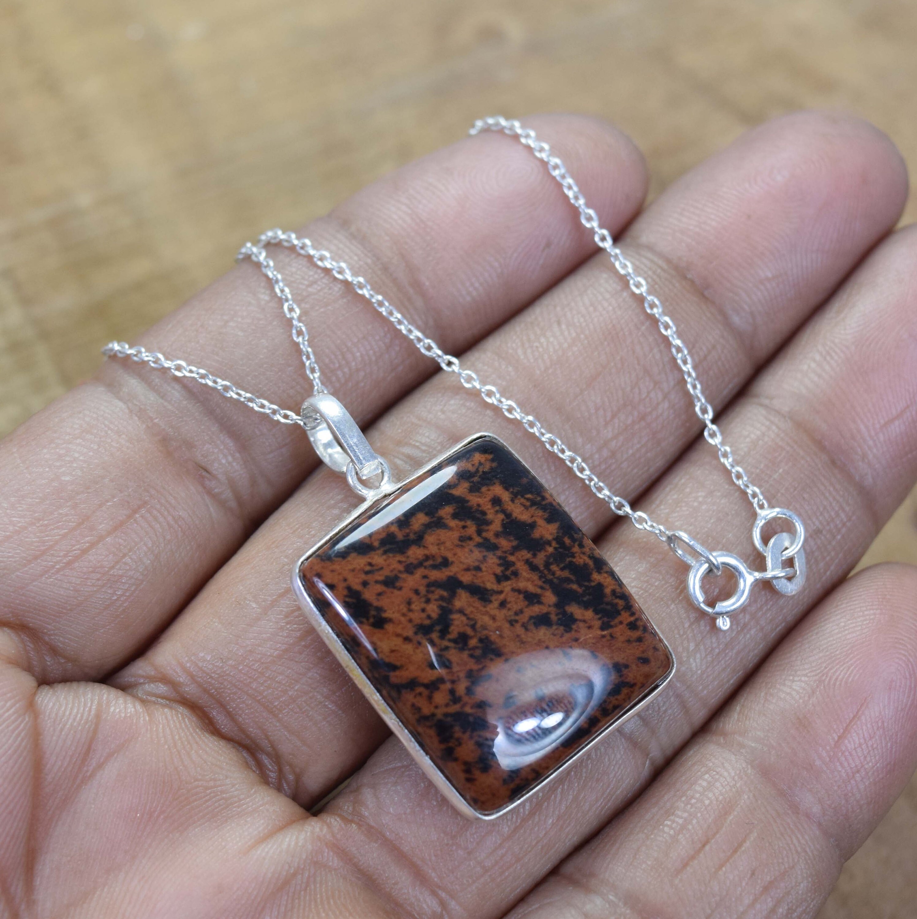 Mahogany Obsidian Sterling Silver Pendant: Protective Gemstone Jewelry Mahogany Obsidian Sterling Silver Pendant: Protective Gemstone Jewelry