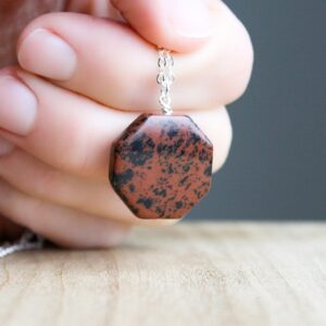 Sterling Silver Mahogany Obsidian Necklace: Geometric Stone Pendant