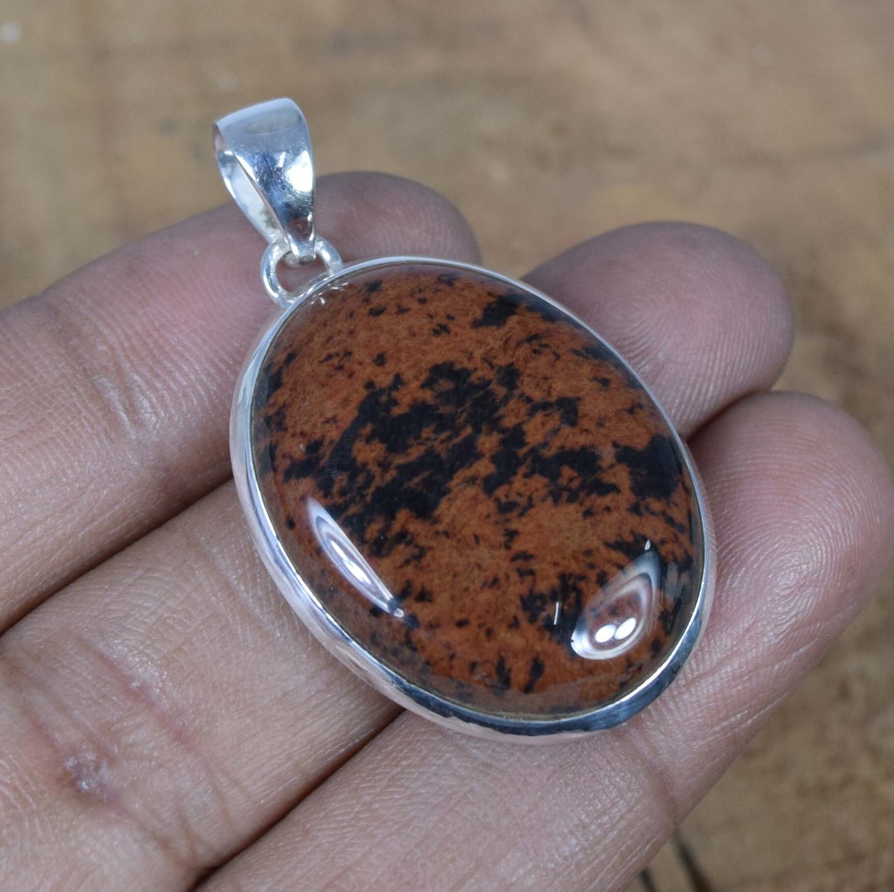 Mahogany Obsidian Sterling Silver Pendant: Handmade Gemstone Jewelry
