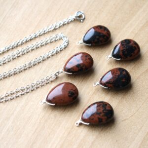 Mahogany Obsidian Teardrop Necklace: Sterling Silver Protection Pendant