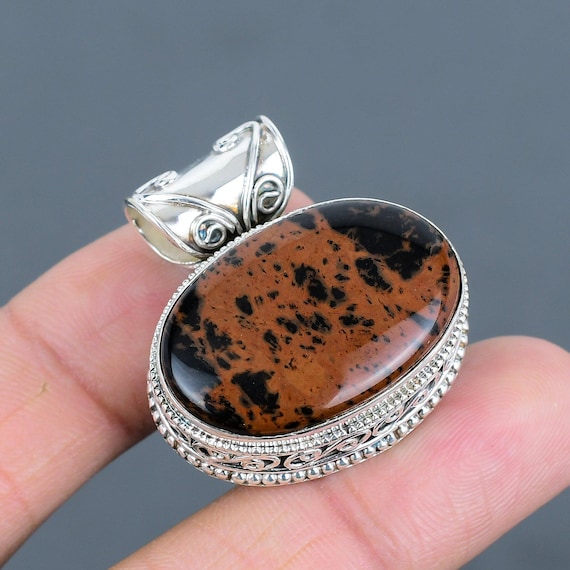 Mahogany Obsidian Pendant: Vintage Sterling Silver Handmade Jewelry
